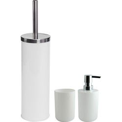 MSV Toiletborstel in houder/beker/zeeppompje badkamer set Moods - metaal/kunststof - wit - Badkameraccessoireset