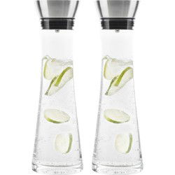 Karaf/schenkkan - Set van 2x stuks - 1 liter - glas - RVS filter - sapkan - waterkan - waterkaraf - Schenkkannen
