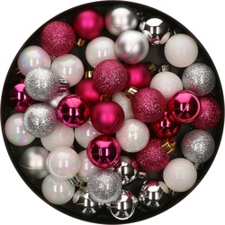 42x Stuks kunststof kerstballen mix bessen roze/zilver/parelmoer wit 3 cm - Kerstbal
