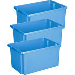 Sunware opslagbox - 3x - kunststof - 51L - blauw - 59 x 39 x 29 cm - Opbergbox