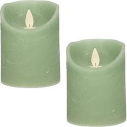 3x LED kaarsen/stompkaarsen jade groen met dansvlam 10 cm - LED kaarsen