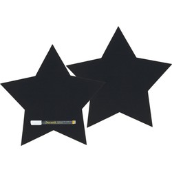 2x Zwart sterren krijtbord/schoolbord met 1 stift 27 x 26 cm - Krijtborden