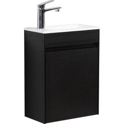 Badplaats Toiletmeubel Sinta 40 x 22 cm - Zwart - Fonteinmeubel met Witte Wastafel