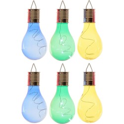 6x Buitenlampen/tuinlampen lampbolletjes/peertjes 14 cm blauw/groen/geel - Buitenverlichting