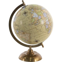 Clayre & Eef Wereldbol  22x22x33 cm Geel Hout Globe