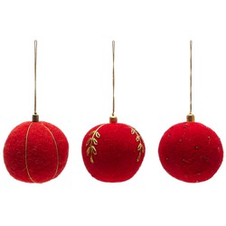 Kave Home - Set van 3 grote decoratieve hangende ballen Breshi in het rood met gouden details