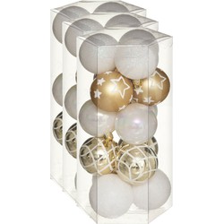 45x stuks kerstballen mix wit/goud gedecoreerd kunststof 5 cm - Kerstbal
