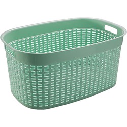 Hega Hogar Rotan line wasmand - mintgroen - inhoud 44 liter - kunststof - 58 x 39 x 27 cm - Wasmanden