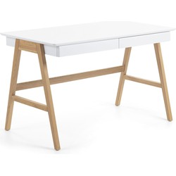 Kave Home - Dyana wit gelakt MDF tafel met massief essenhouten poten 120 x 60 cm