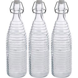 Fles met beugeldop - 3x - transparant - 1000 ml - glas - Drinkflessen