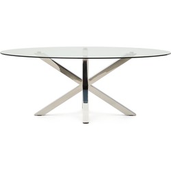 Kave Home - Argo ovale tafel in matzwart glas en roestvrijstalen poten Ø 200 x 100 cm