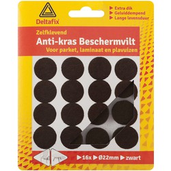 Deltafix Anti-krasvilt - 16x - zwart - 22 mm - rond - zelfklevend - meubel beschermvilt - Meubelviltjes