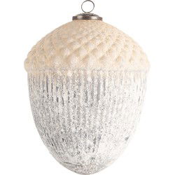 Clayre & Eef Kerstbal XL Wit Grijs Glas
