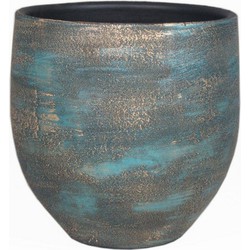 Pot madeira d14 h13 cm blauw goud keramiek