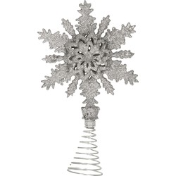 Kunststof kerstboom sneeuwvlok piek glitter zilver 20 cm - kerstboompieken