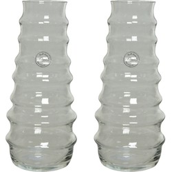 Set van 2x stuks handgemaakte vazen/bloemenvazen ribbel 3,5 liter van glas 13 x 30 cm - Vazen