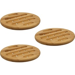 3x Stuks ronde pannen onderzetter bruin 18 cm van bamboe - Panonderzetters