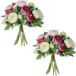 2x stuks nep planten roze Ranunculus ranonkel kunstbloemen 22 cm decoratie - Kunstbloemen