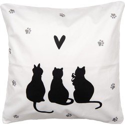Clayre & Eef Kussenhoes 45x45 cm Wit Zwart Polyester Katten