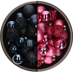 74x stuks kunststof kerstballen mix van donkerblauw en fuchsia roze 6 cm - Kerstbal