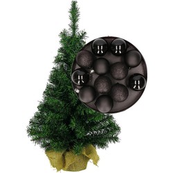 Mini kerstboom/kunst kerstboom H75 cm inclusief kerstballen zwart - Kunstkerstboom