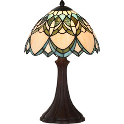 LumiLamp Tiffany Tafellamp  Ø 25x42 cm Beige Blauw Glas Tiffany Bureaulamp