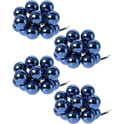 40x Donkerblauwe mini kerststukjes insteek kerstballetjes 2 cm van glas - Kerststukjes