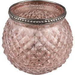 Clayre & Eef Theelichthouder  Ø 10x9 cm Roze Glas Metaal Waxinelichthouder