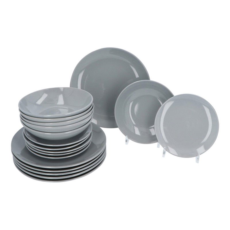 Aardewerk Servies 6 persoons 18-delig - Lichtgrijs matglans - 