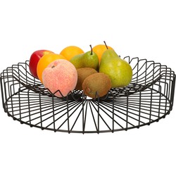 Metalen fruitmand/fruitschaal zwart rond groot 40 x 6 cm - Fruitschalen