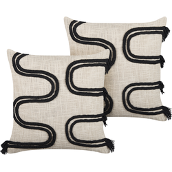 FUCHSIA  - Sierkussen set van 2 - Lichtbeige - 45 x 45 cm - Katoen