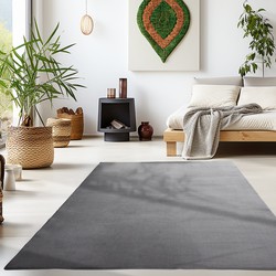 Sky Soft Uni Basic - Vloerkleed - Laagpolig - Effen Kleur - Grijs - Woonkamer Tapijt - Anti-Slip Rug- 160x230 CM