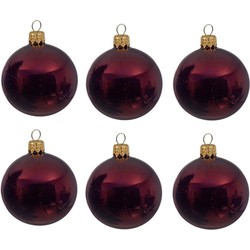 Decoris Kerstballen set - 6x stuks - donker rood - glas - 6 cm - glans - kerstversiering - ophanglintje - Kerstbal