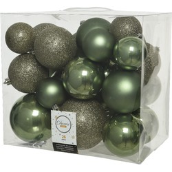 26x stuks kunststof kerstballen mos groen 6-8-10 cm glans/mat/glitter - Kerstbal