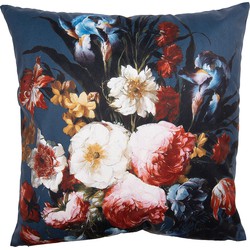 Clayre & Eef Kussenhoes  45x45 cm Blauw Rood Polyester Bloemen Sierkussenhoes