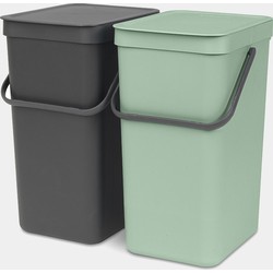 Sort & Go Inbouwemmer, 2 x 16 liter - Jade Green/Grey