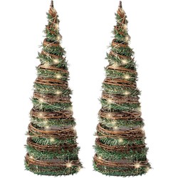 Set van 2x stuks kerstverlichting figuren Led kegels kerstboom rotan lampen 40 cm met 30 lampjes - kerstverlichting figuur