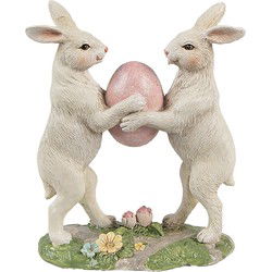 Clayre & Eef Decoratie Beeld Konijnen 11x5x13 cm Beige Kunststof