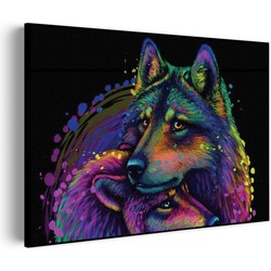 Muurwerken Akoestisch Schilderij - Colored Wolves - Geluidsdempend Wandpaneel - Wanddecoratie - Geluidsisolatie - BASIC (AW 0.65) L (100x72)