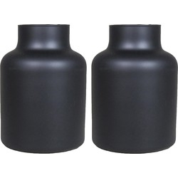 Set van 2x bloemenvazen - mat zwart glas - H20 x D15 cm - Vazen