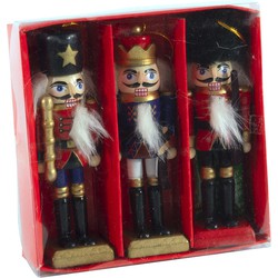 Kersthangers notenkrakers - 3x stuks - hout - 12,5 cm - poppetjes/soldaten - Kersthangers