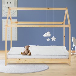 Kinderbed met dak en lattenbodem 80x160 cm Grenenhout naturel ML-Design