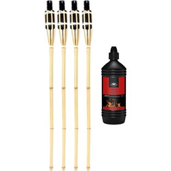 4x stuks Bamboe tuinfakkels 90 cm inclusief 1 liter lampenolie/fakkelolie - Fakkels