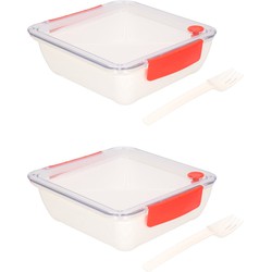 2x Transparant met rode lunchboxen met luchttoevoerknop - Broodtrommels