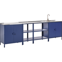 VILAMA - Tuin kookeilanden en keukenkasten 4-delig - Blauw - RVS