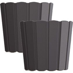 Prosperplast Bloempot/plantenpot - 2x - antraciet - kunststof - D24 cm - Plantenpotten
