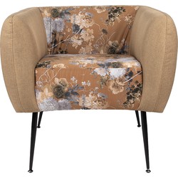 Clayre & Eef Fauteuil met Armleuning  75x71x71 cm Geel Groen Hout Textiel Woonkamer stoel