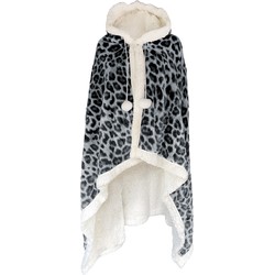 LINNICK Hoodie Flanel Fleece Deken Met Capuchon Leopard - zwart/wit - 130x180cm