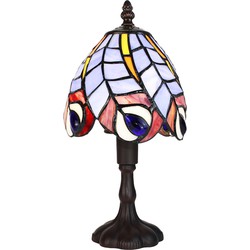 LumiLamp Tiffany Tafellamp  Ø 15x32 cm  Blauw Glas Pauwenveren Tiffany Bureaulamp