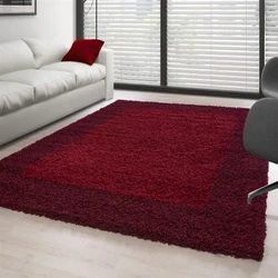 Hoogpolig vloerkleed - Candy Shaggy Rood Lijstmotief - 200 X 290 CM